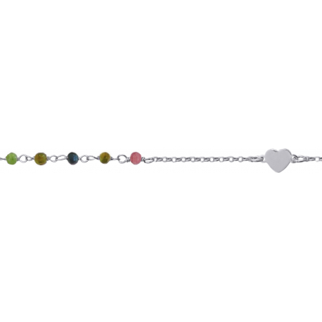 Bracelet argent rhodié - Tourmaline multicouleur - 1,4g - 15+5cm