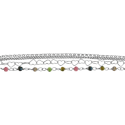 Bracelet argent rhodié - Tourmaline multicouleur - 3,5g - 15+5cm