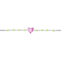 Bracelet argent rhodié -  Quartz rose - peridot - 1,9g - 15+5cm