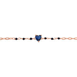 Bracelet argent rosé - Topaze bleue - Spinel noir - 1,8g - 15+5cm