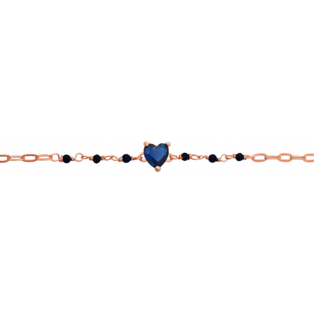 Bracelet argent rosé - Topaze bleue - Spinel noir - 1,8g - 15+5cm