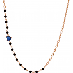 Collier argent rosé - Topaze bleue - Spinel noir  - 3,1g - 40+5cm