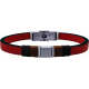 Brecelet en acier - cuir italien rouge 7mm - cordons noir et marron - composant en acier - 21,5cm