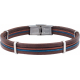 Bracelet acier -  cuir marron italien - 2 rangs de cuir marron et bleu - composants acier - réglable - 21,5cm