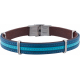 Bracelet acier - cuir italien bleu foncé et claire - composants en acier - réglable - 21,5cm