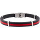 Bracelet acier - silicone noir - cuir italien rouge incrusté - composants acier - réglable - 21,5cm