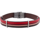 Bracelet acier - cuir italien rouge et marron - 3 cordons marron rouge et beige - composants en acier - réglable - 21,5cm