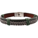 Bracelet acier -  cuir marron italien - cordons verts - composants acier - réglable - 21,5cm