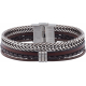 Bracelet acier -  cuir marron italien 3 rangs tressés brins et lisse - composants acier - réglable - 21,5cm