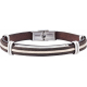 Bracelet acier - cuir italien marron - 3 cordons marrons et beige - plaque en acier - composants en acier - réglable - 21,5cm