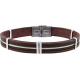 Bracelet acier -  cuir marron italien - cordons verts - cable - composants acier - réglable - 21,5cm