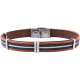 Bracelet acier -  cuir marron italien - cordons bleus - cable - composants acier - réglable - 21,5cm