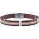 Bracelet acier -  cuir italien marron - 2 cordons beiges - cable - composants acier - réglable - 21,5cm