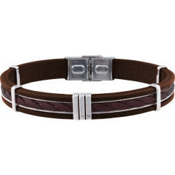 Bracelet acier - cuir italien marron - 2 cables - composants en acier - réglable - 21,5cm