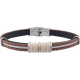 Bracelet acier - cuir italien noir - 2 cordons marrons - cable - cordon beige - composants en acier - réglable - 21,5cm