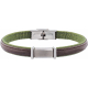 Bracelet acier - cuir italien marron - tissus vert - plaque en acier - composants acier - réglable - 21,5cm