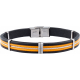 Bracelet acier -  cuir italien noir - 2 cordons orange - cable - composants acier - réglable - 21,5cm