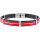 Bracelet acier -  cuir italien noir et rouge - cable - composants acier - réglable - 21,5cm
