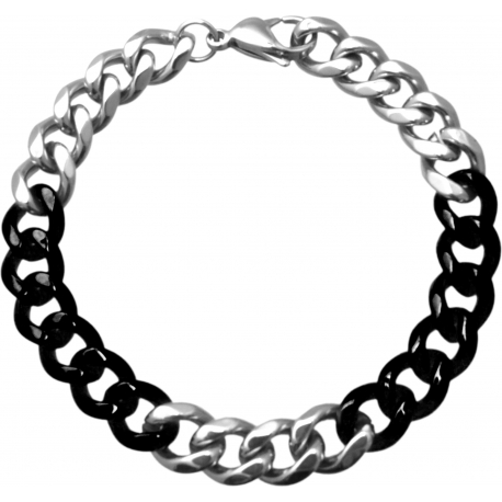 Bracelet en acier - argenté et noir - largeur 10mm - longeur 22cm