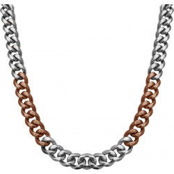 Collier en acier - argenté et marron - largeur 8mm - longeur 50cm