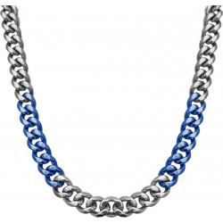 Collier en acier - argenté et bleu - largeur 8mm - longeur 50cm