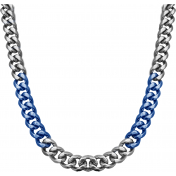 Collier en acier - argenté et bleu - largeur 8mm - longeur 50cm