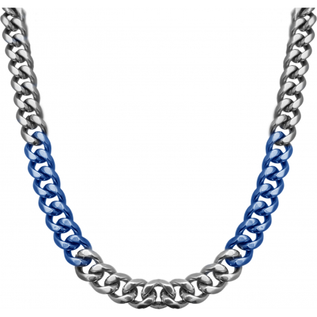 Collier en acier - argenté et bleu - largeur 8mm - longeur 50cm