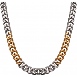 Collier en acier - argenté et doré - largeur 8mm - longeur 50cm