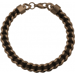 Bracelet en acier marron - cuir marron - cordon bleu - largeur 8mm - longeur 22cm