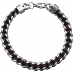 Bracelet en acier - cuir marron - cordon noir - largeur 8mm - longeur 22cm