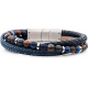 Bracelet en acier - cuir bleu - jean bleu - lapis lazuli et il de tigre - 19,5+1cm
