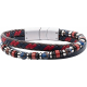 Bracelet en acier - cuir multicouleur - onyx et agate rouge - 19,5+1cm