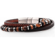 Bracelet en acier - cuir marron - onyx, il de tigre et jaspe - 19,5+1cm