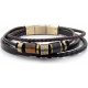 Bracelet en acier - cuir noir et marron - il de tigre - 19,5+1cm