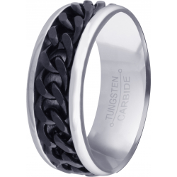 Bague tungstène - chaine anti-stress noir - 8mm - 56 à 70