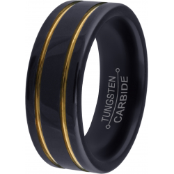 Bague tungstène  - 2 tons noir et doré - 8mm - 56 à 70