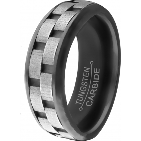 Bague tungstène  - 2 tons noir et acier - 8mm - 56 à 70