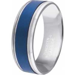 Bague tungstène  - 2 tons argenté et bleu - 7mm - 56 à 70