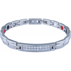 Bracelet en acier - plaque de zircons - magnétique - 18+1cm
