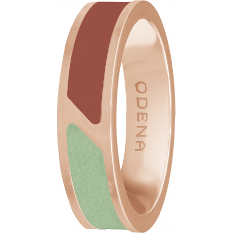 Bague en acier rosé - cuir vert - email marron rosé - largeur 5mm - 50 à 64