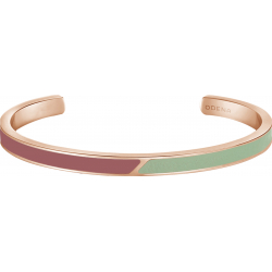 Bracelet jonc en acier rosé - cuir vert - email marron rosé  - largeur 5mm