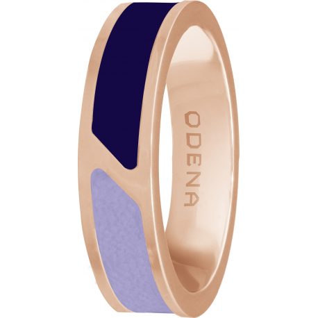 Bague en acier rosé - cuir violet clair - email violet foncé - largeur 5mm - 50 à 64