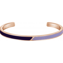 Bracelet jonc en acier rosé - cuir violet clair - email violet foncé - largeur 5mm