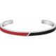 Bracelet jonc en acier - cuir noir - email rouge - largeur 5mm
