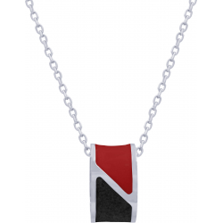 Collier en acier - cuir noir - email rouge - largeur 8mm - 40+5cm