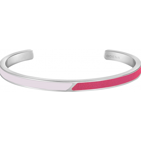 Bracelet jonc en acier - cuir rose foncé - email rose clair - largeur 5mm