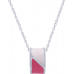 Collier en acier - cuir rose foncé - email rose clair - largeur 8mm - 40+5cm