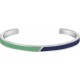 Bracelet jonc en acier - cuir bleu - email vert - largeur 5mm