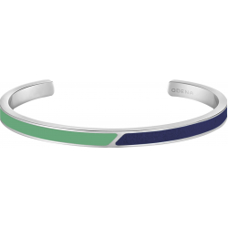 Bracelet jonc en acier - cuir bleu - email vert - largeur 5mm