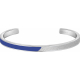 Bracelet jonc en acier - cuir gris - email bleu - largeur 5mm